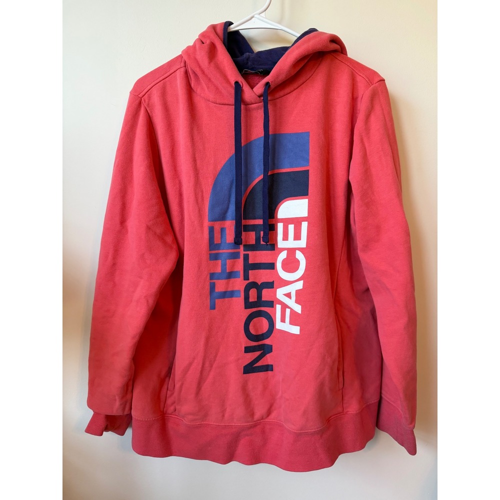 The North Face Womens XL Pink Coral Graphic Logo Pullover Hoodie Sweatshirt